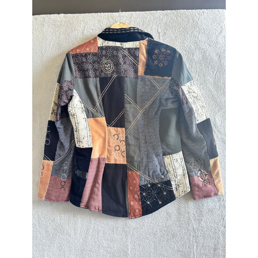 Indigo Moon Patchwork Mixed Media Blazer Size M H… - image 13